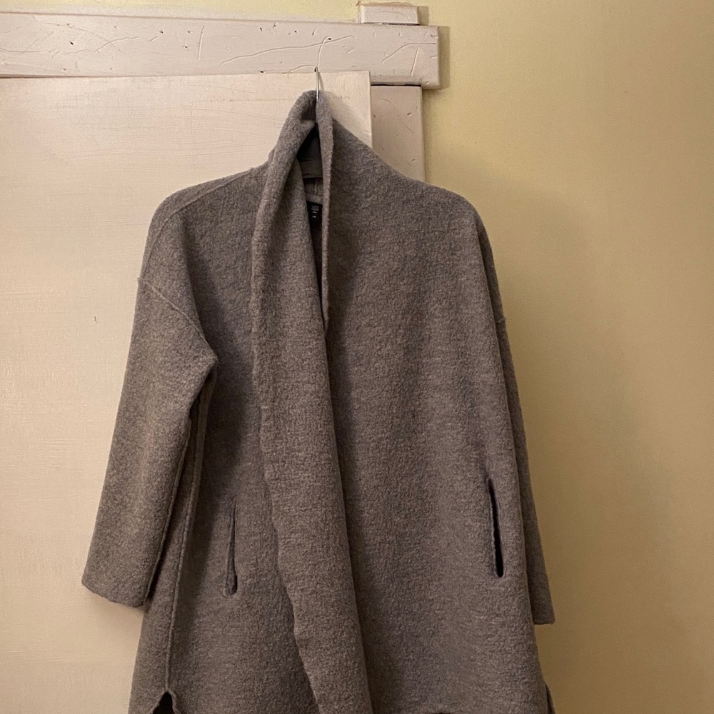 Eileen Fisher 💯 Wool Beautiful Wrap Sweater Jacket Pockets Excellent Condition - Picture 1 of 14